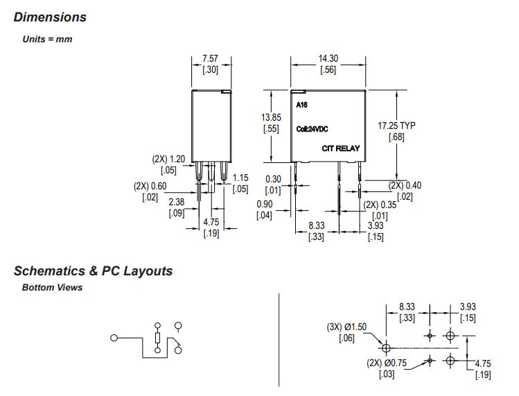A161CS12VDC.64 12VDC, 25A SPDT Relay by CIT Relay