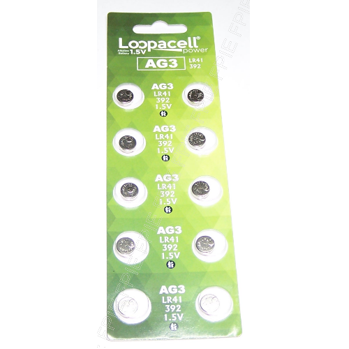10pk. Button-Cell Alkaline 1.5V Batteries AG3, LR41, 392 by Loopacell (001-7330)