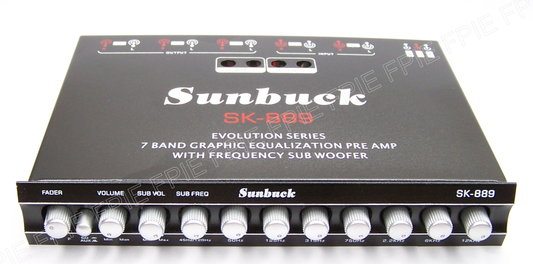 7 Band Car Audio Equalizer EQ w/ Front, Rear + Sub Output by Sunbuck (SK-889)